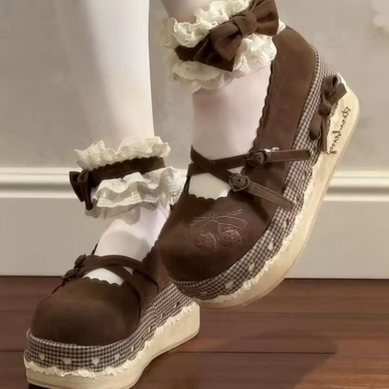Embroidery Embellishments - Lolita Szpilki Podwyższające z Grubą Podeszwą,